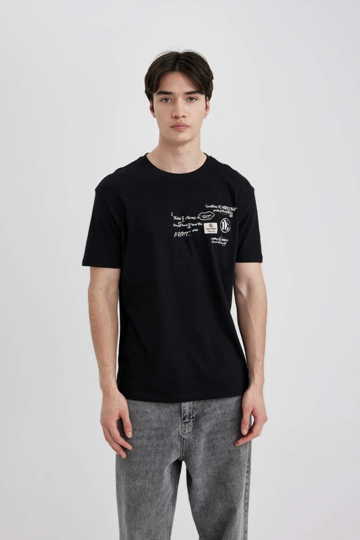 Defacto Erkek T-shirt B8481AX/BK81 BLACK