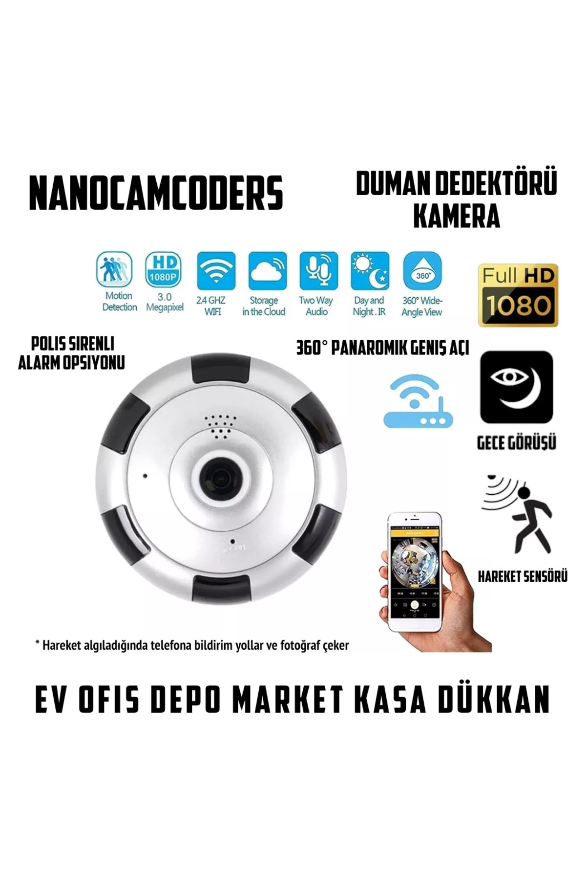 Nanocamcoders 1k 1080p Gizli Duman Dedektörü Kamera Mini Wifi Güvenlik Mikro Gece Görüşü Gizli Pır Kamera Dmn89
