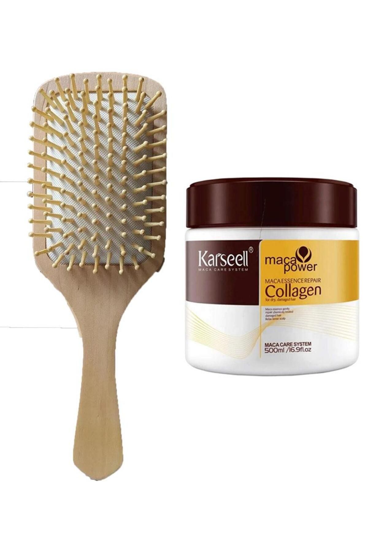 Fontenay Karseell Collagen Saç Maskesi&proteinli 500 ml Bambu Uçlu Saç Fırçası Ahşap Tarak 2'li Set