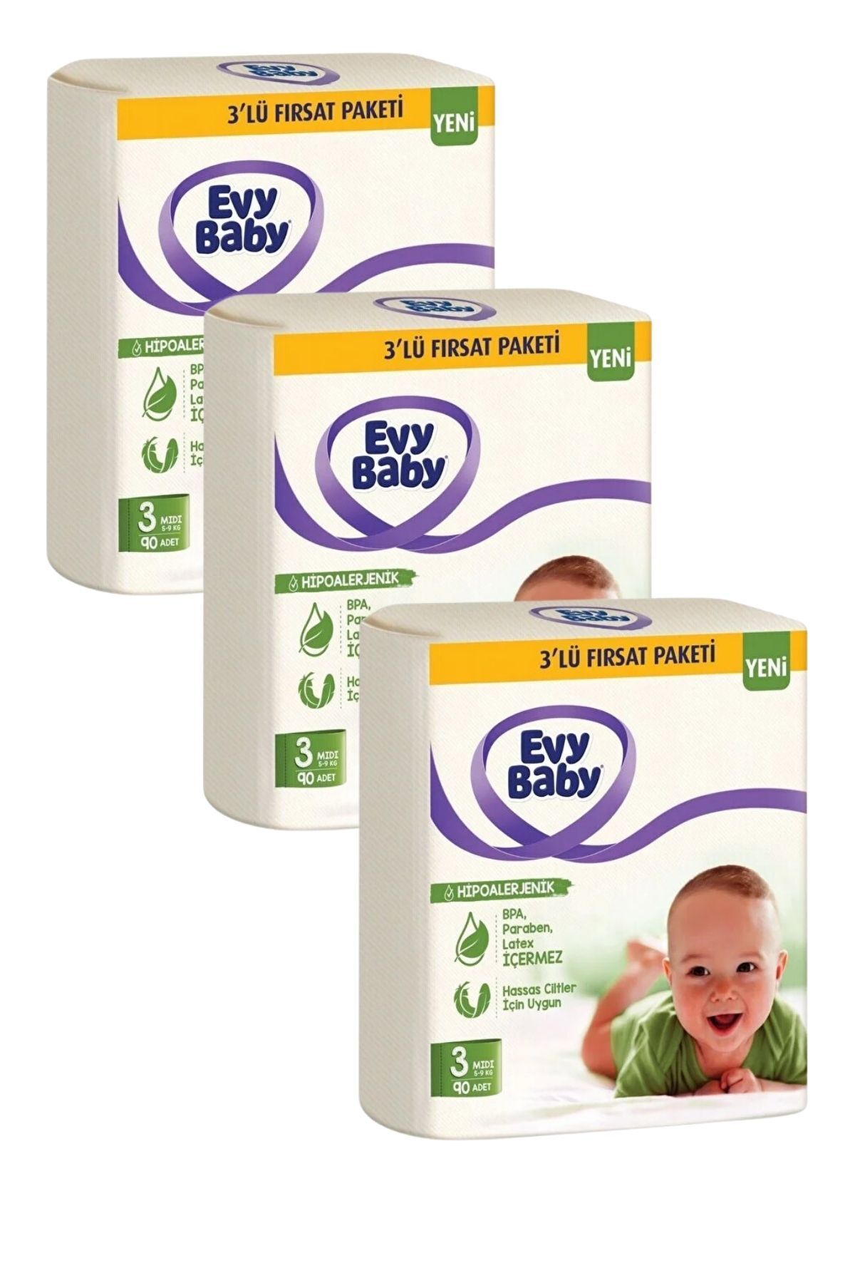 Evy Baby Bebek Bezi 3 Beden Fırsat Paketi 5-9 Kg Midi 270 Adet