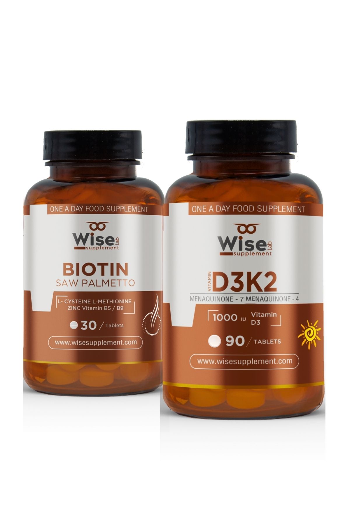 WiseLab Vitamin D3 K2 90 Tablet + Biotin, Çinko 2500 Mcg Saç ve Tırnak Vitamini 30 Tablet