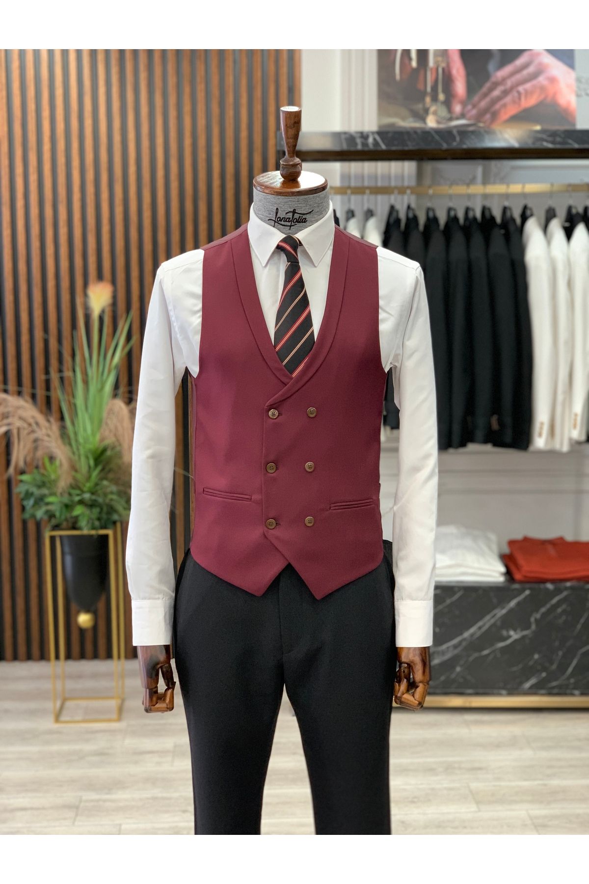 LONATOLİA Erkek İtalyan Stil Slim Fit Tek Yelek