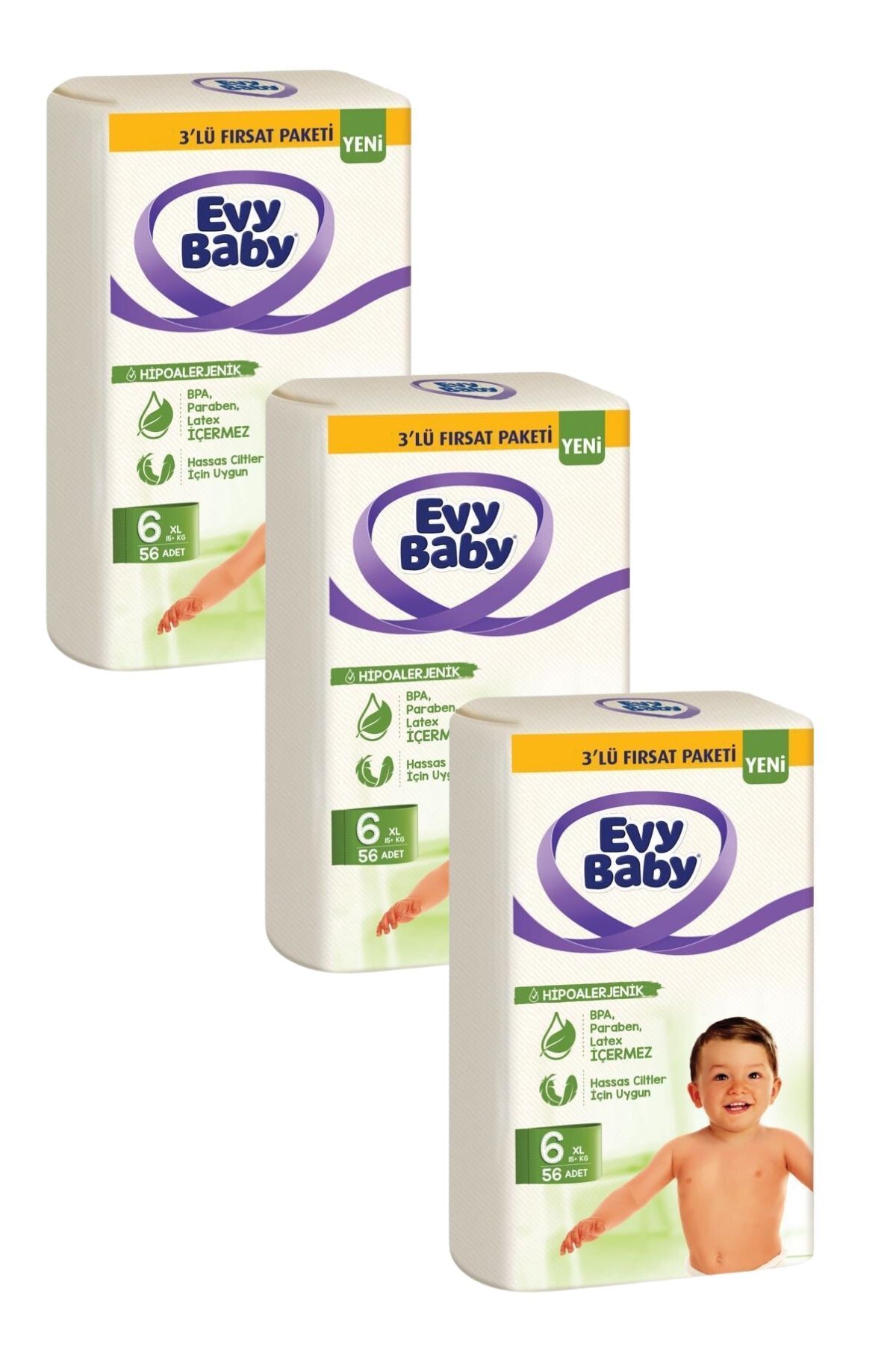 Evy Baby Bebek Bezi 6 Beden Xl 3'lü Fırsat Paketi 15+ Kg 168 Adet Yeni