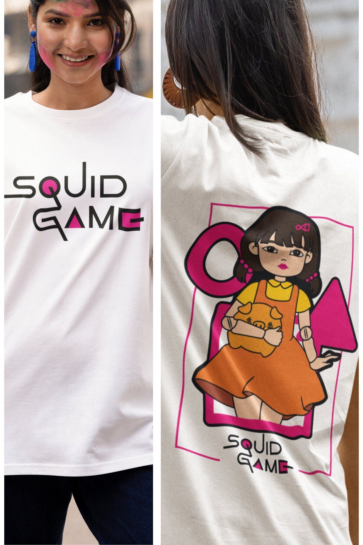 Fuddy Moda SquidGame Sevimli Bebek Sırt Baskılı T-shirt, Unisex SquidGame Dizi Temalı Tişört