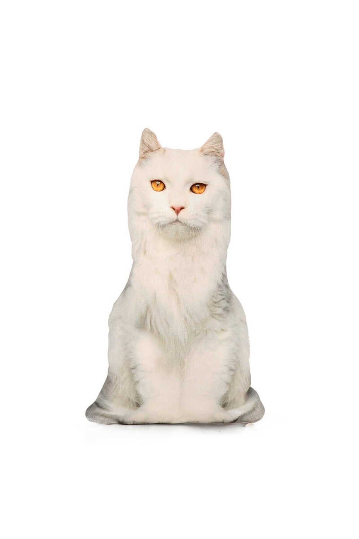 Bursa İpek Beyaz Kedi Desen Dekoratif Yastık