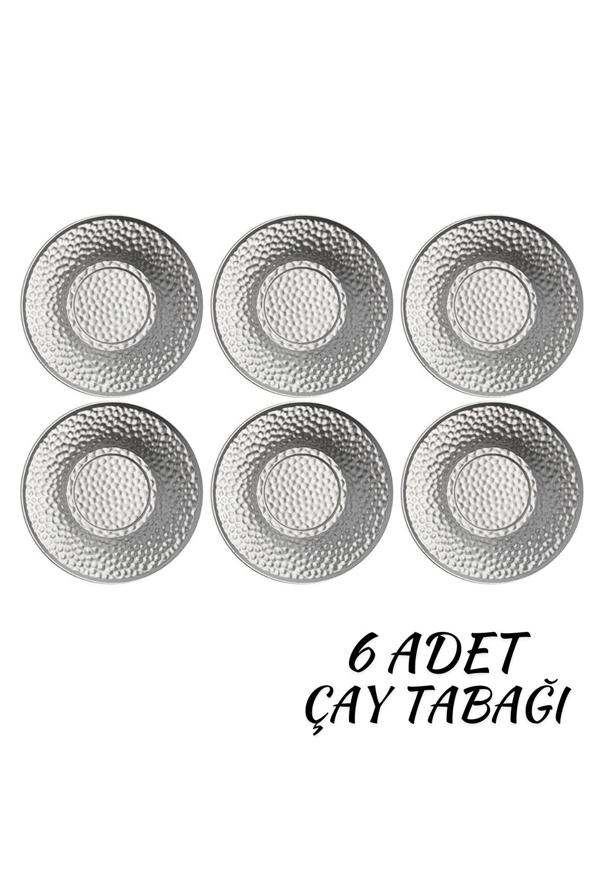 Kitchen Design Lab Gümüş Metalik Görünümlü Sert Plastik Çay Tabağı 6 Adet Dövme Desenli Gümüş Tabak 6'lı Çay Tabağı