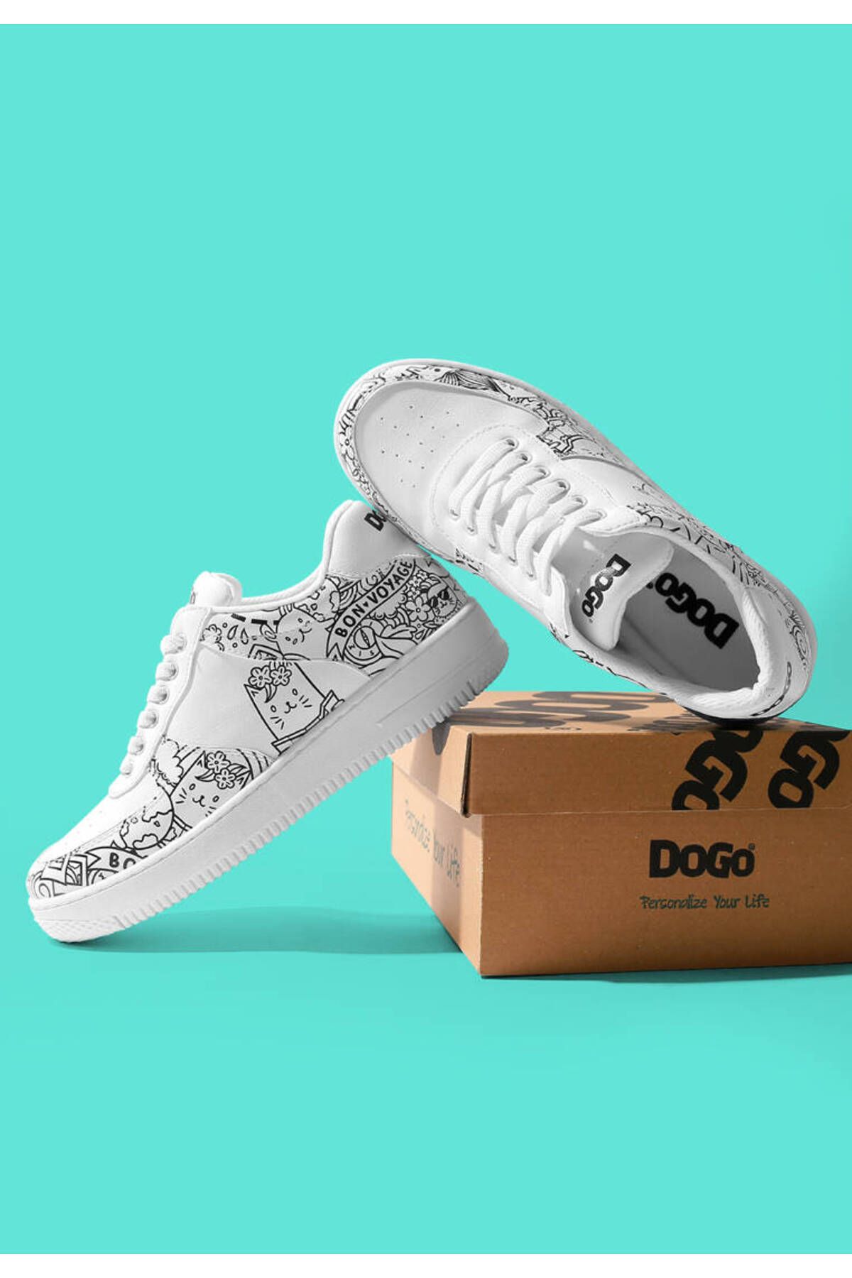 Dogo Kadın Vegan Deri Beyaz Sneakers - Bon Voyage Tasarım