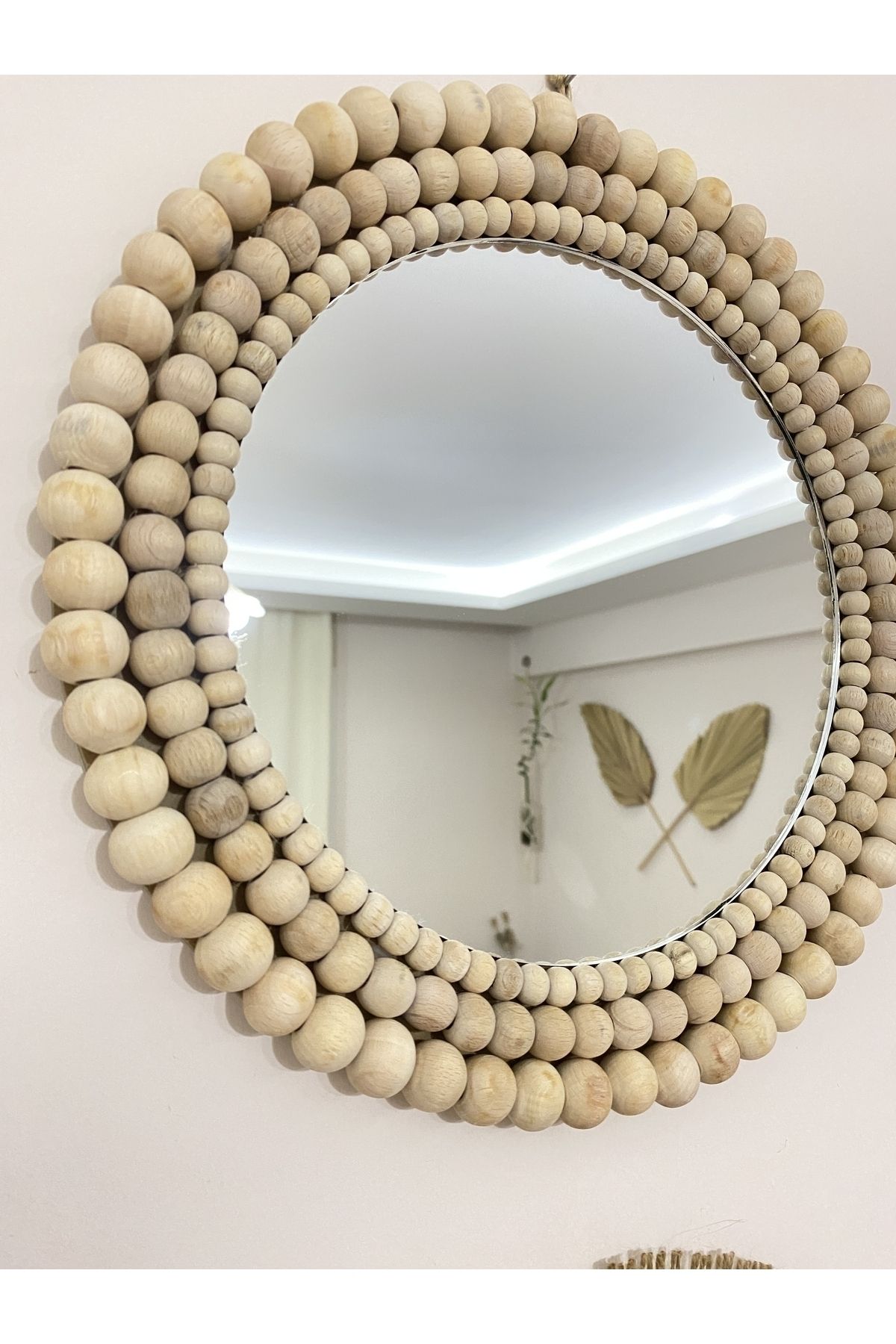 Boncukafası Tasarım Ahşap Boncuk Ayna Duvar Aynası Konsol Aynası Dekoratif Ayna 30x22