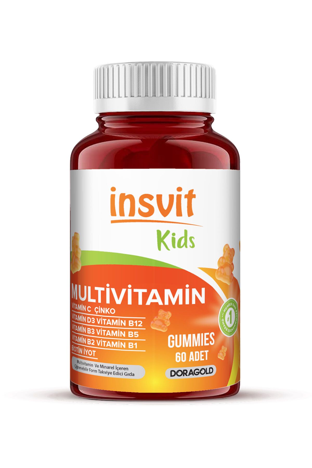 insvit Kids Gummies Çinko Iyot Biotin Vitamin C A E B1 B2 B3 B5 B12 D3 Folik Asit Çiğnenebilir Gummy 60