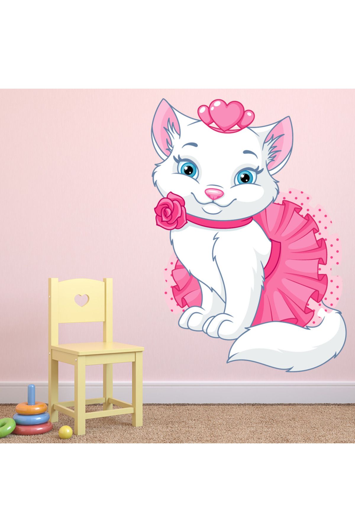 Modatools Kedi Prenses Beyaz Yavru Kedi Dekoratif Duvar Sticker Çıkartma Bebek Çocuk Odası