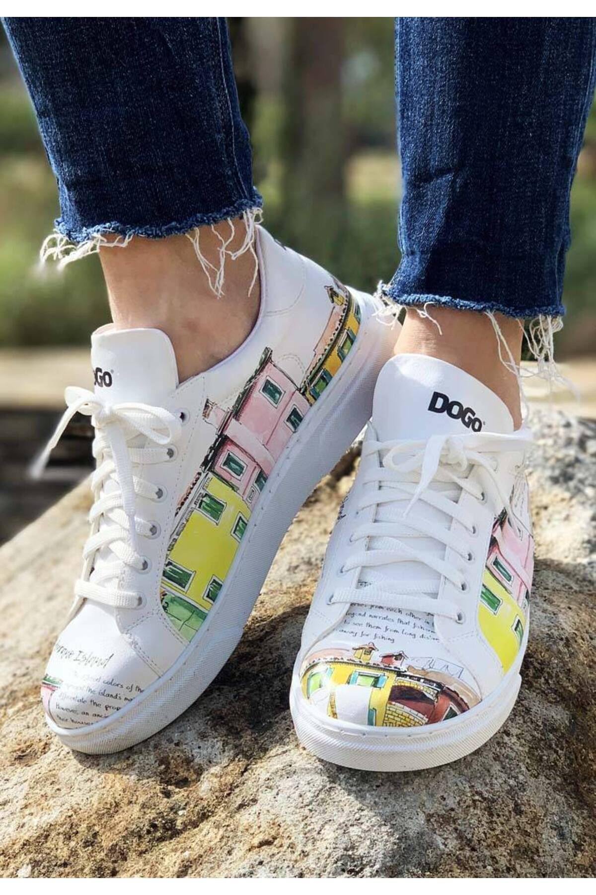 Dogo Kadın Vegan Deri Beyaz Sneakers - Burano Island Tasarım