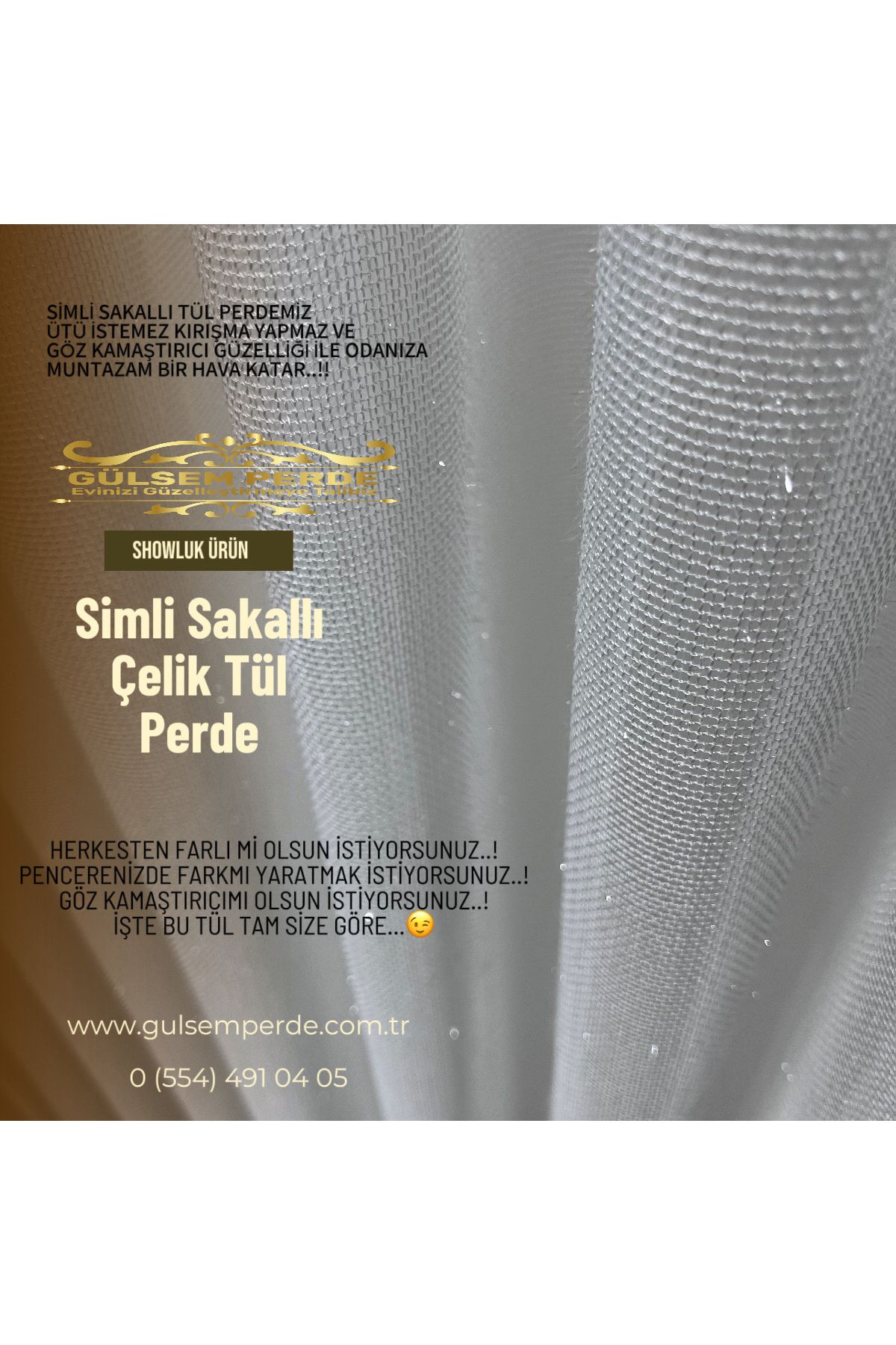 Gülsem Perde Sımlı Sakallı Celık Tul 1/3 Pıle Isıl Isıl ( Vıdeolu)