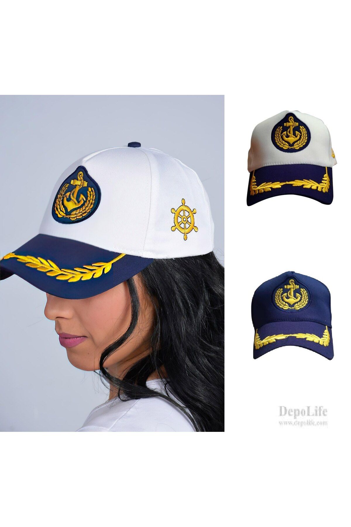 FG KONNİCHİWA Desenli Nakışlı Kaptan Denizci Şapkası