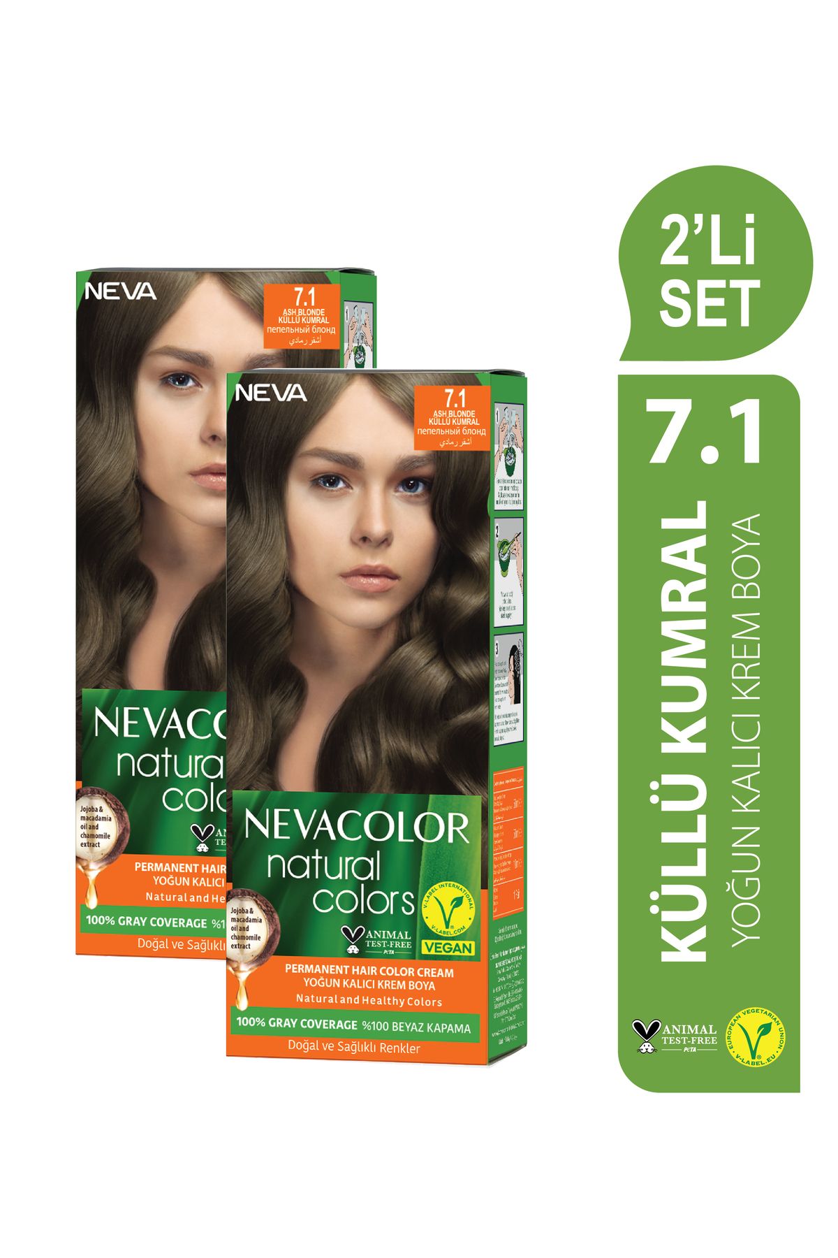 Neva Color Natural Colors 2'Lİ SET 7.1 KÜLLÜ KUMRAL Kalıcı Krem Saç Boyası Seti