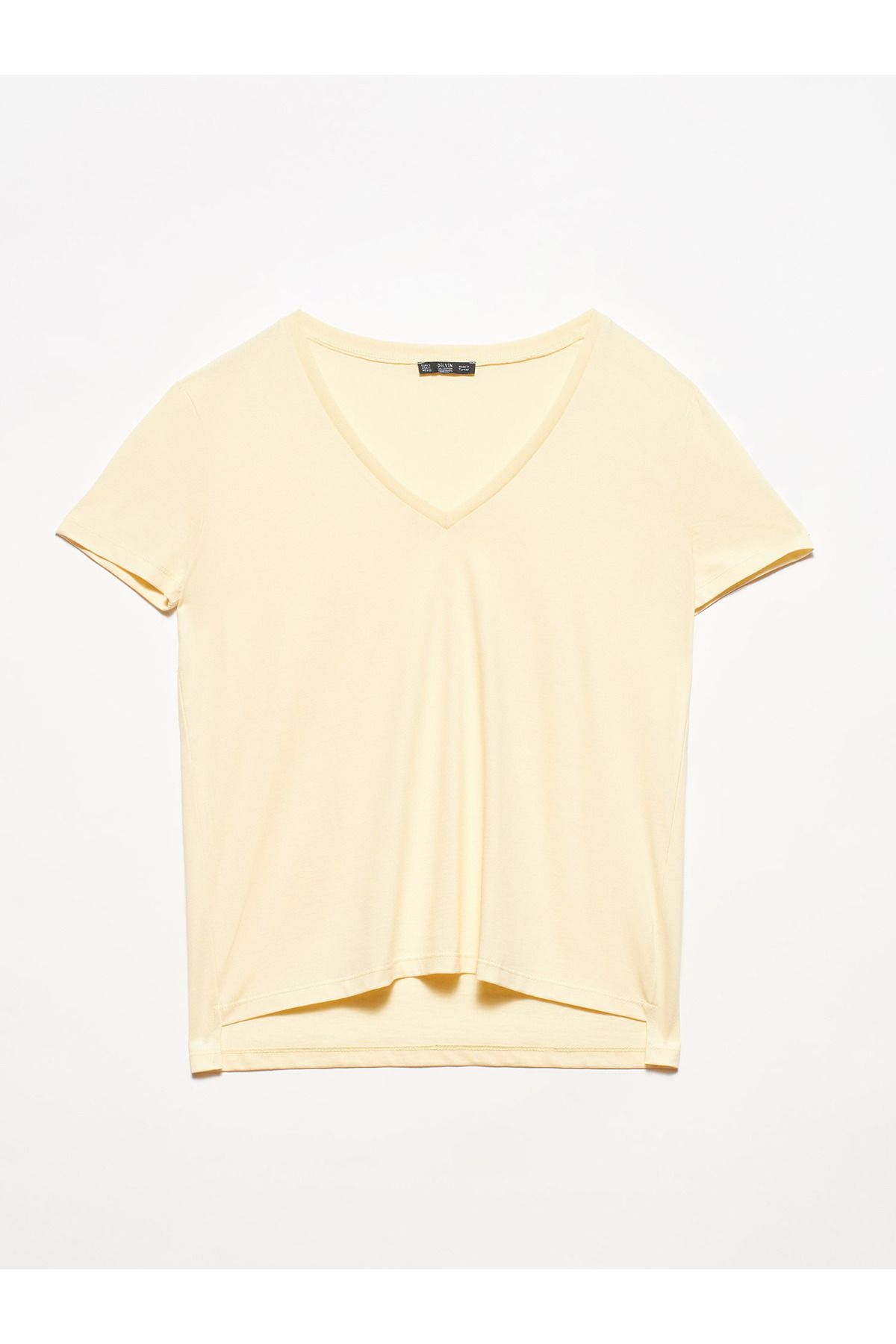 Dilvin 3470 V Yaka Basic T-shirt-t.sarı