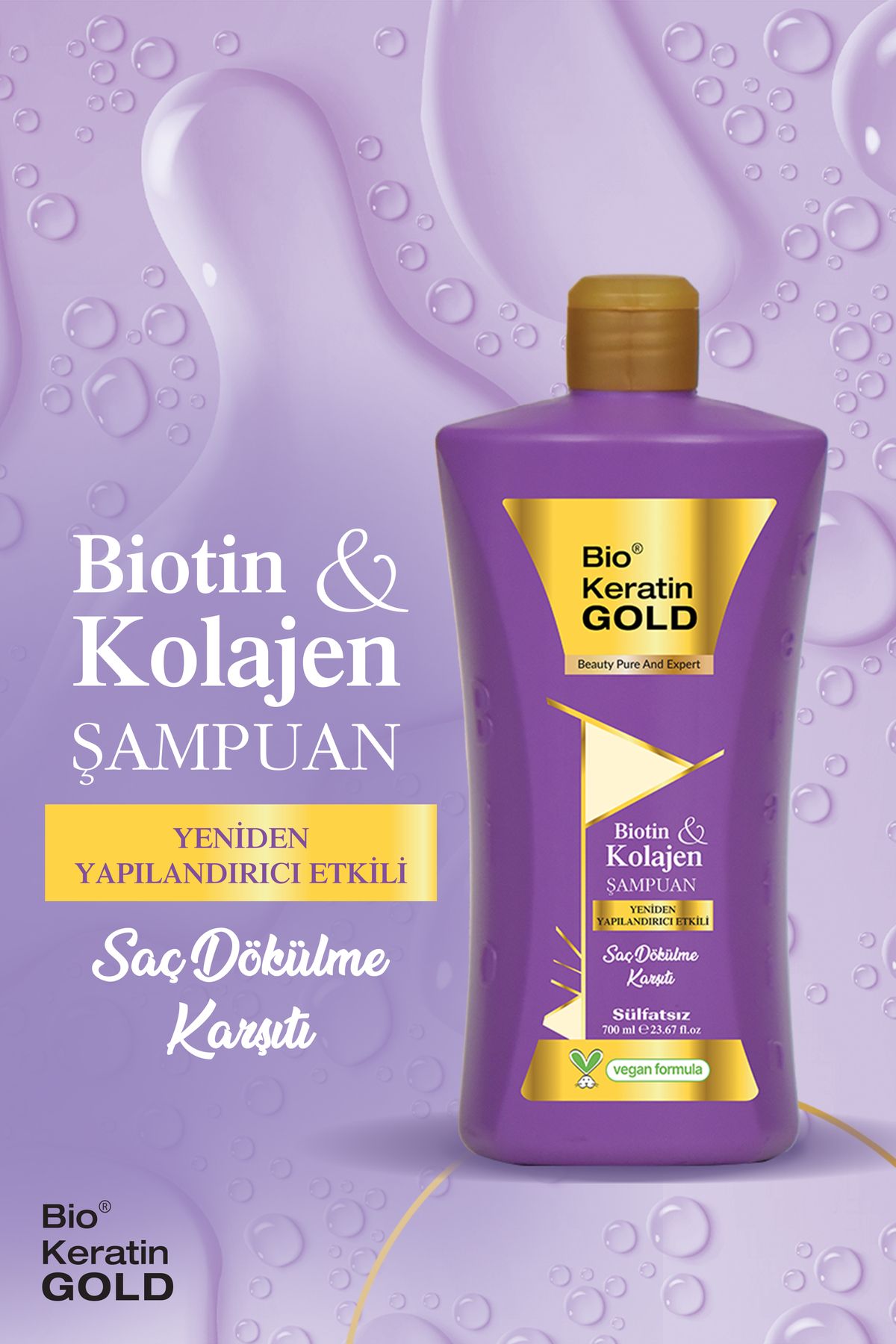 Bio Keratin Gold Biotin & Kolajen Yeniden Yapılandırıcı Etkili Tuzsuz Şampuan 700 ml