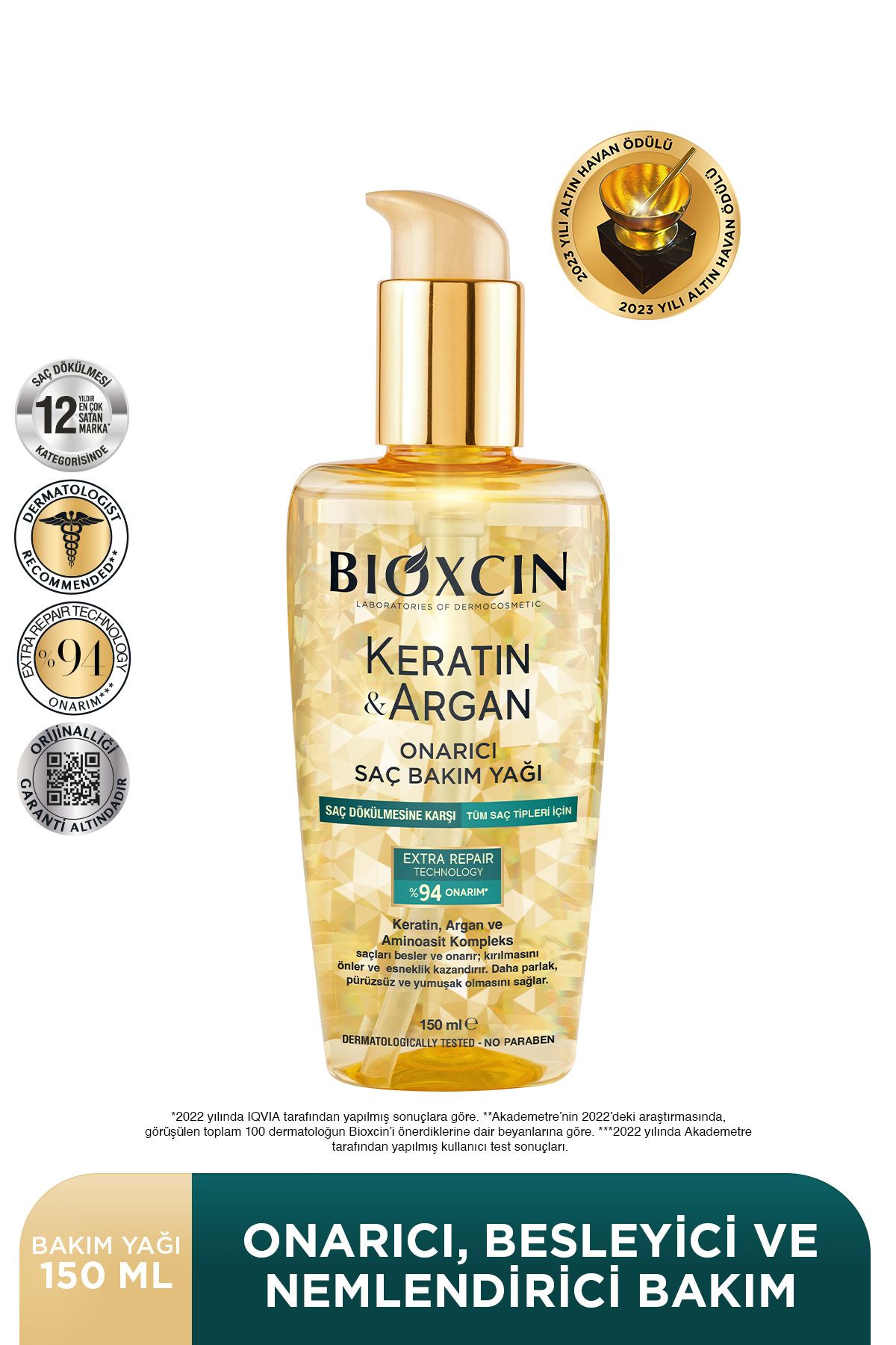 Bioxcin Keratin Argan Besleyici Onarıcı Saç Bakım Yağı 150 ml - Yıpranmış ve Hassas Saçlar