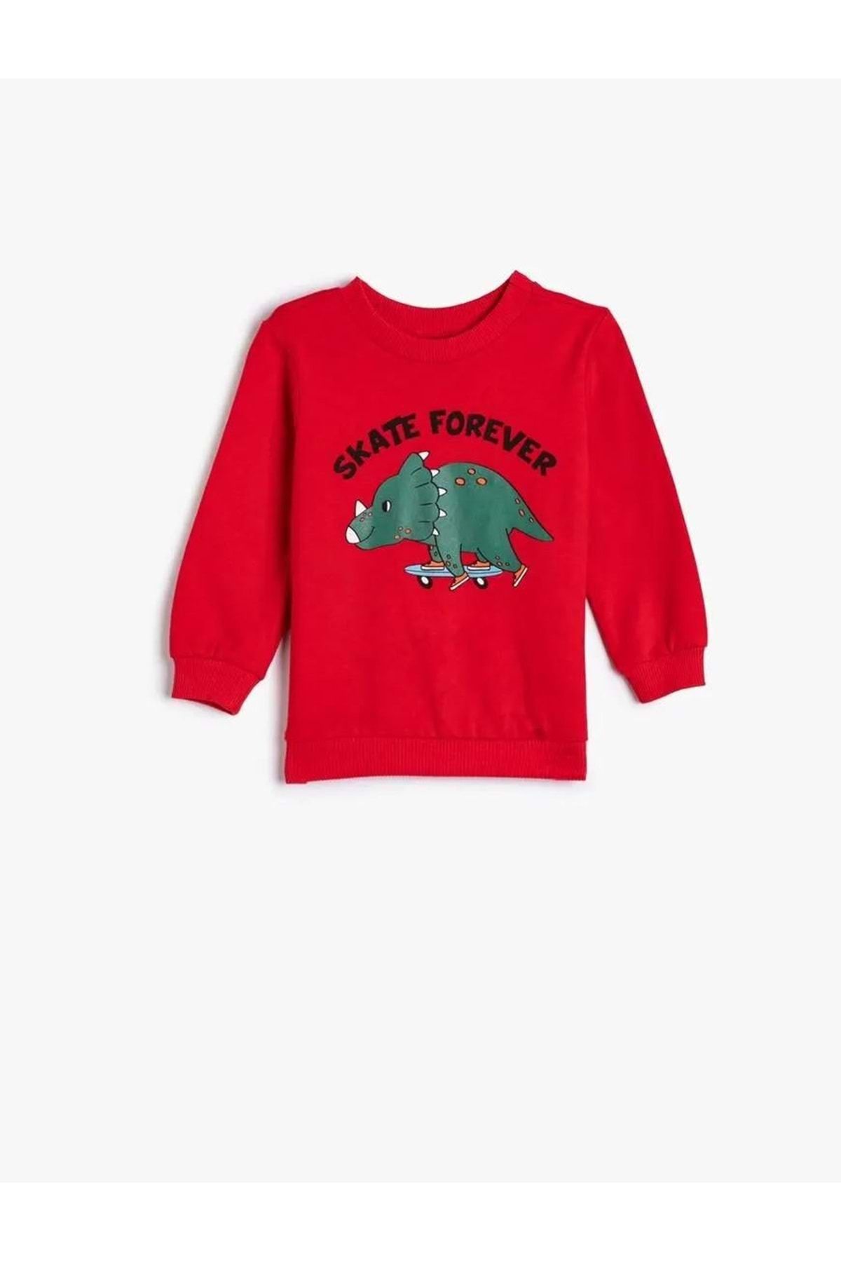 Koton Erkek Bebek Dinozorlu Sweatshirt Uzun Kollu Şardonlu Pamuklu 4wmb10029tk Kırmızı