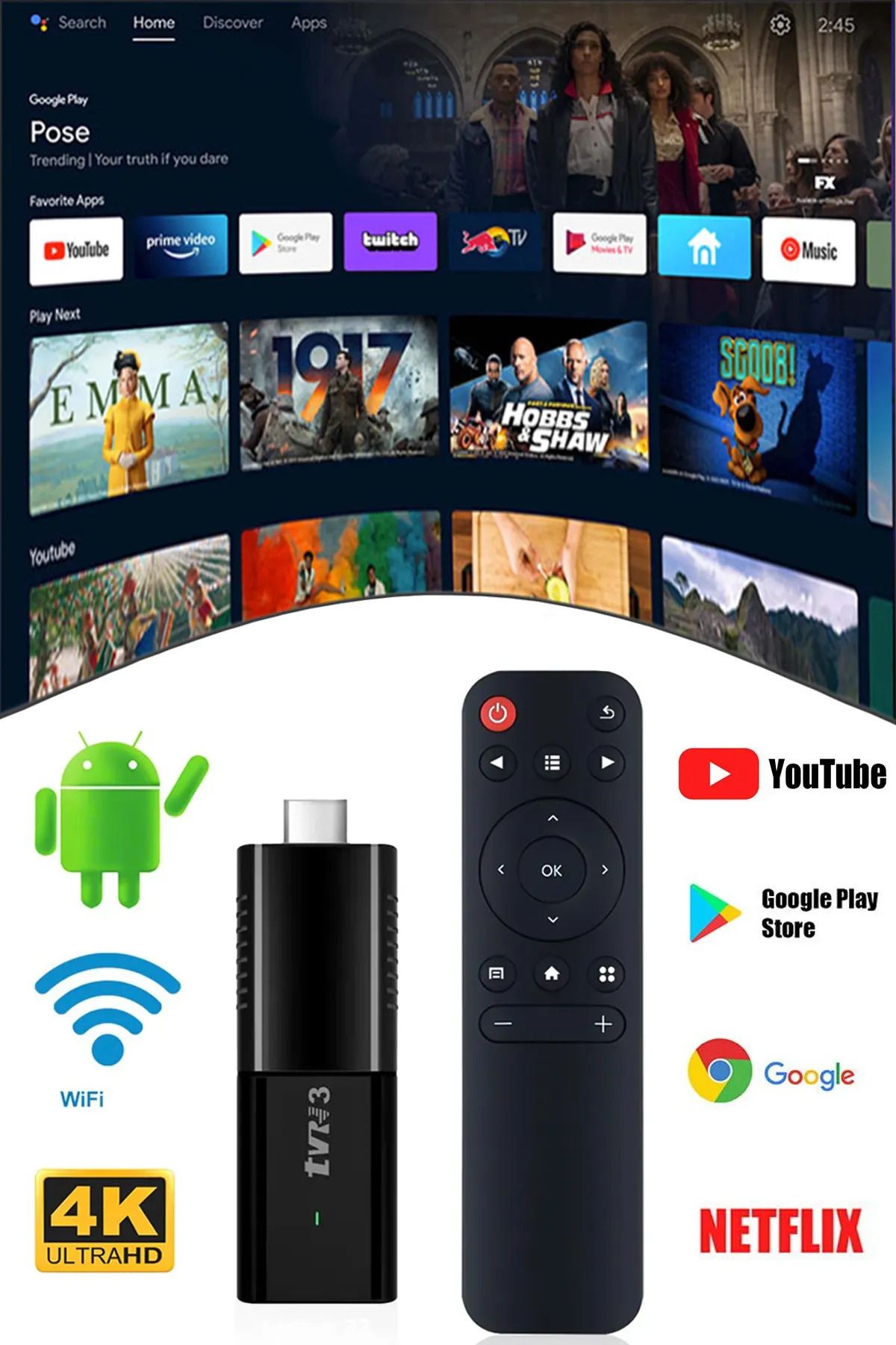 PİNK İTHALAT Ultra Hd Android 12.1 Tv Box 4k Android Tv Medya Oynatıcı Tv Stick Smart Tv Wifi 5g 2024 Versiyon