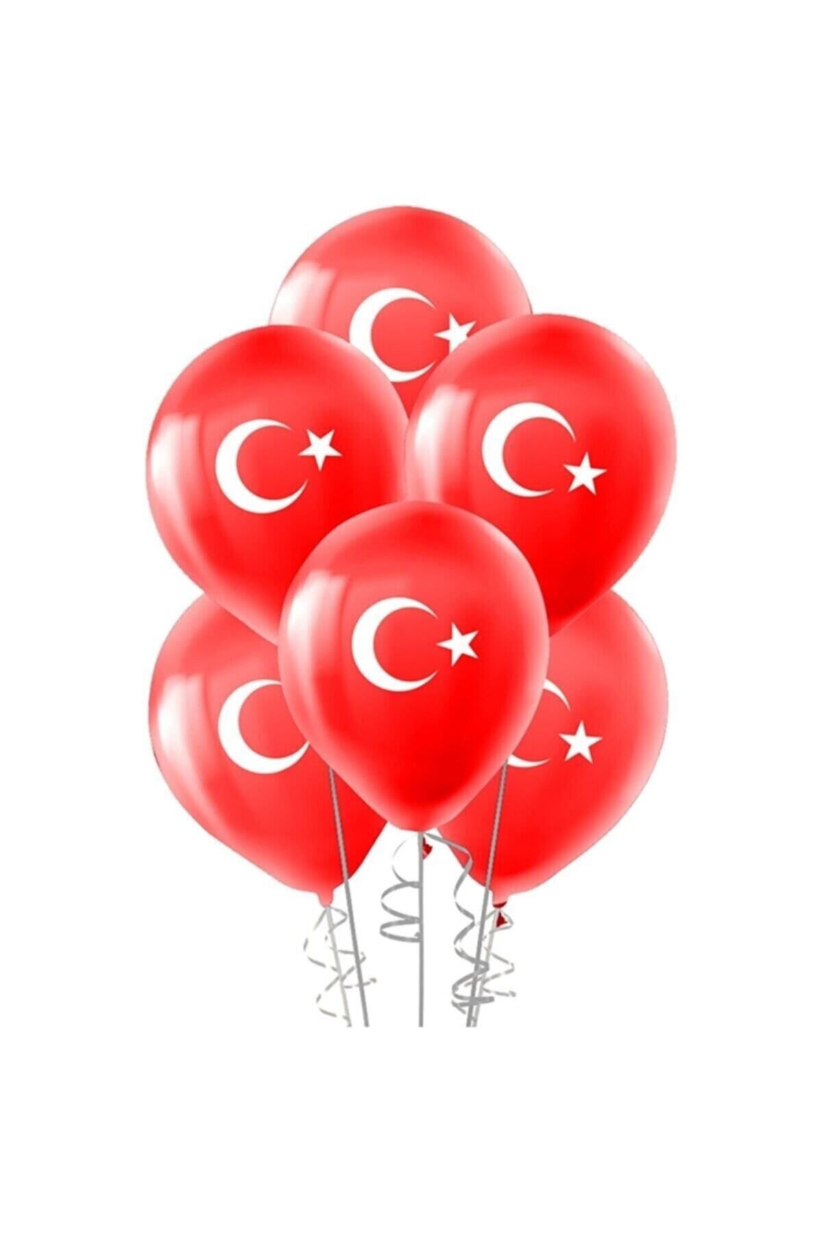 Parti Dolabı 100 Lü Adet Bayrak Balon Türk Bayraklı Kırmızı Baskılı Balon 23 Nisan 19 Mayıs