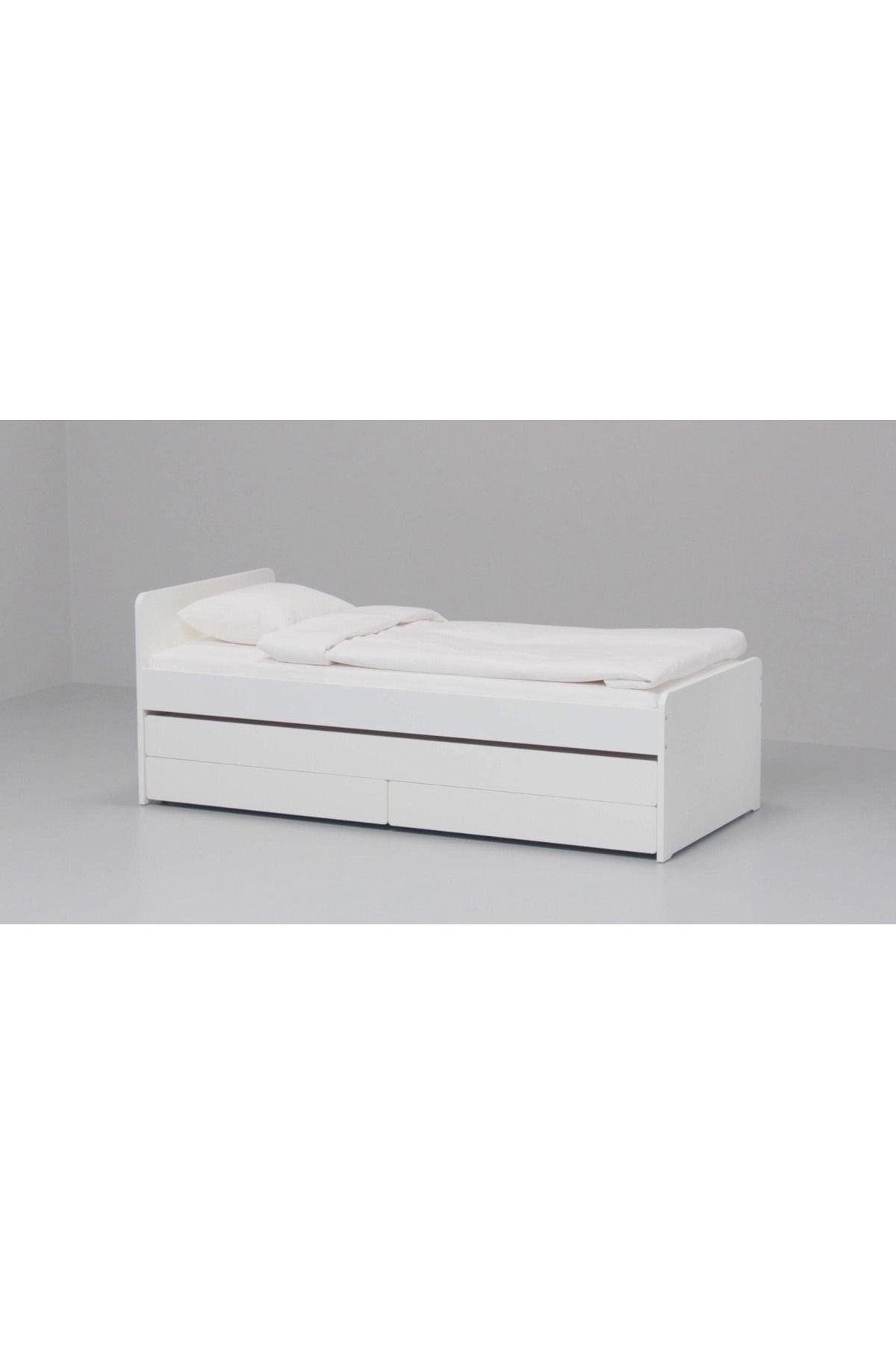 IKEA tek kişilik baza, beyaz, 90x200 cm, 2 çekmeceli, alt yataklı