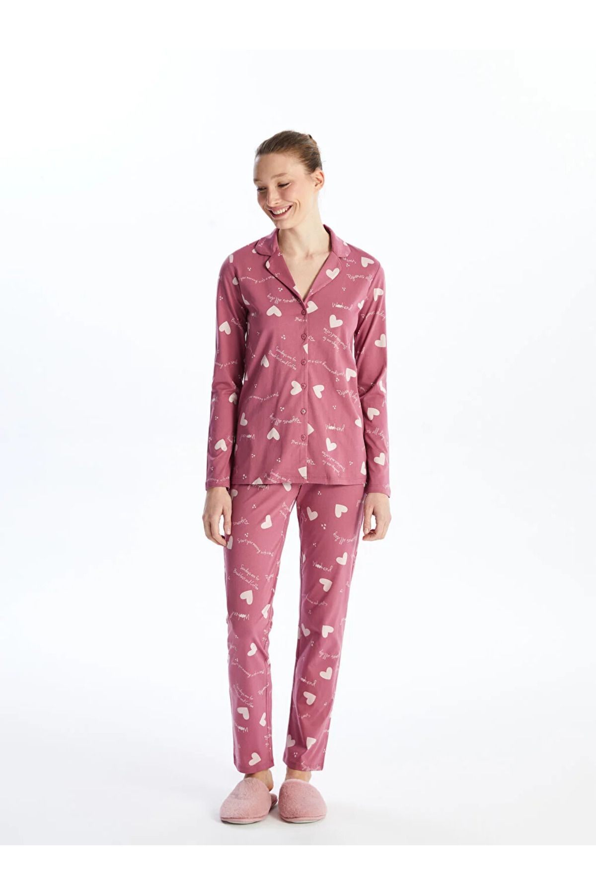 LC Waikiki GSM storE'den LCW Young Gömlek Yaka Desenli Uzun Kollu Kadın Pijama Takımı