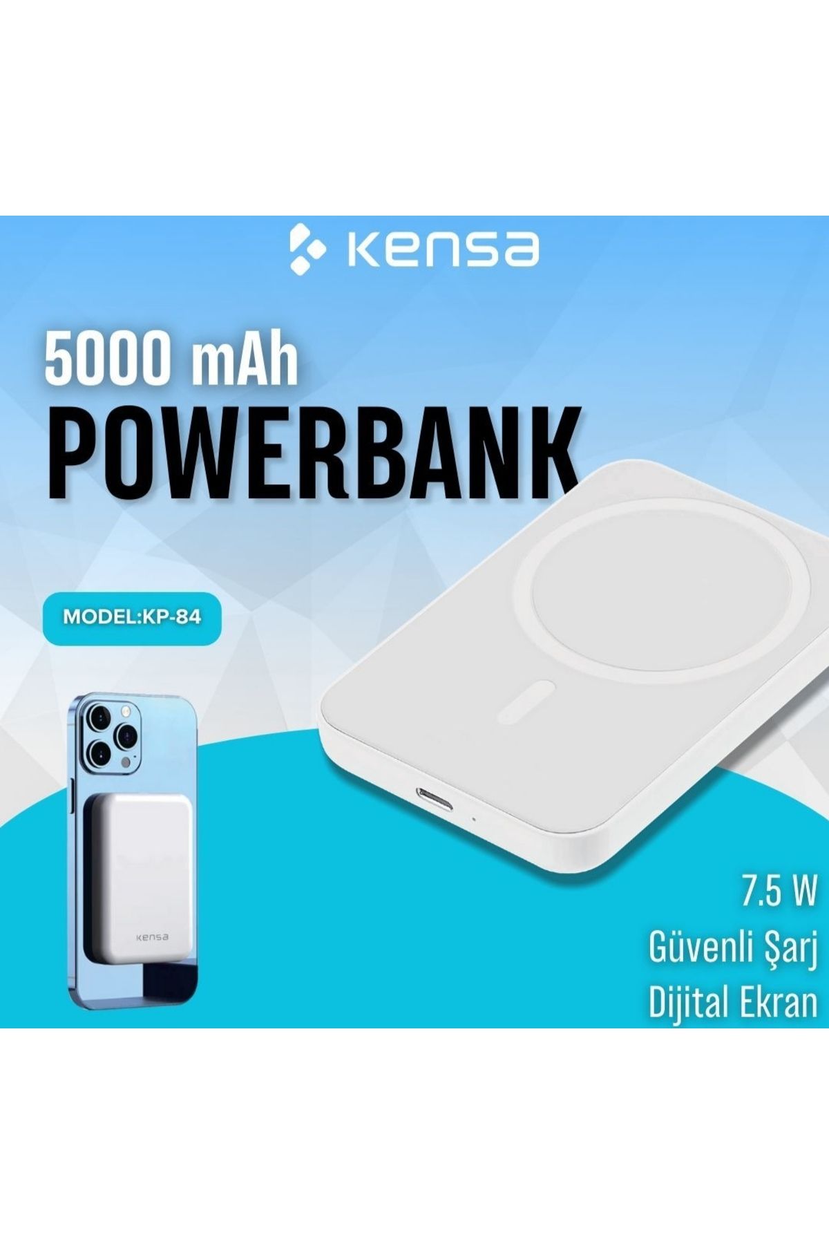 Kensa Magsafe Uyumlu Powerbank 5000 Mah Taşınabilir Şarj Cihazı (BEYAZ)