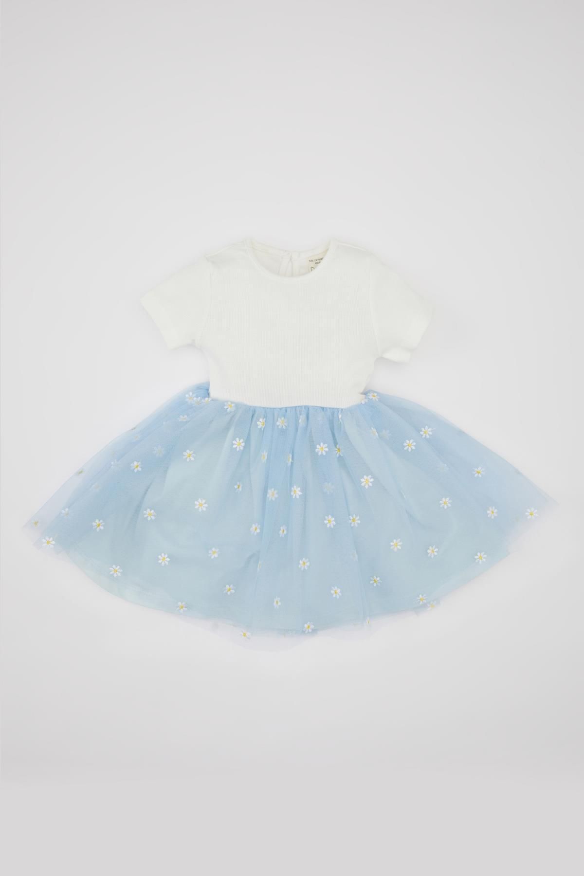 Defacto Kız Bebek Çiçekli Fitilli Kaşkorse Kısa Kollu Tütü Elbise C5985A524SM