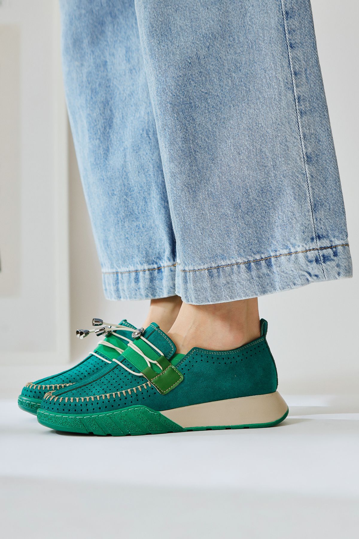 Limoya Allice Yeşil Süet Lazer Delikli Günlük Ayakkabı