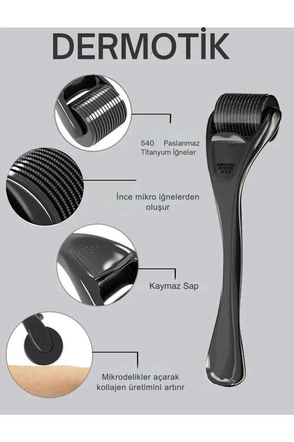Dermotik Titanyum Uçlu 540 İğneli Saç Sakal Çıkarma Ve Cilt Bakım Dermarolleri Masaj Aleti 1 mm