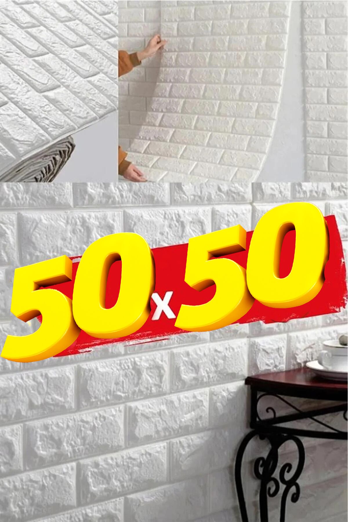 Bien Home 50x50 Cm 0,27 M² Kendinden Yapışkanlı Duvar Kağıdı Esnek Köpük Paneli 3d Boyutlu Tuğla Desen Beyaz