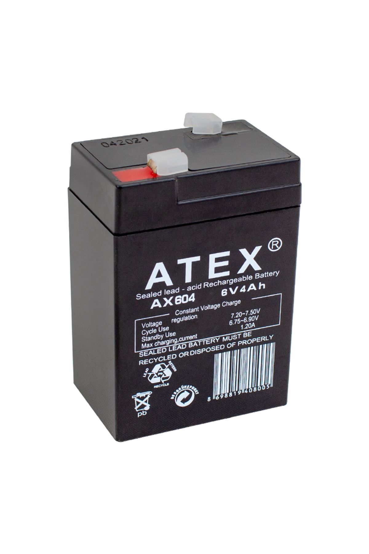 Lisinya Atex Ax-604 Akü 6 Volt - 4 Amper Işıldak Aküsü (70 X 48 X 101 Mm) (4172)