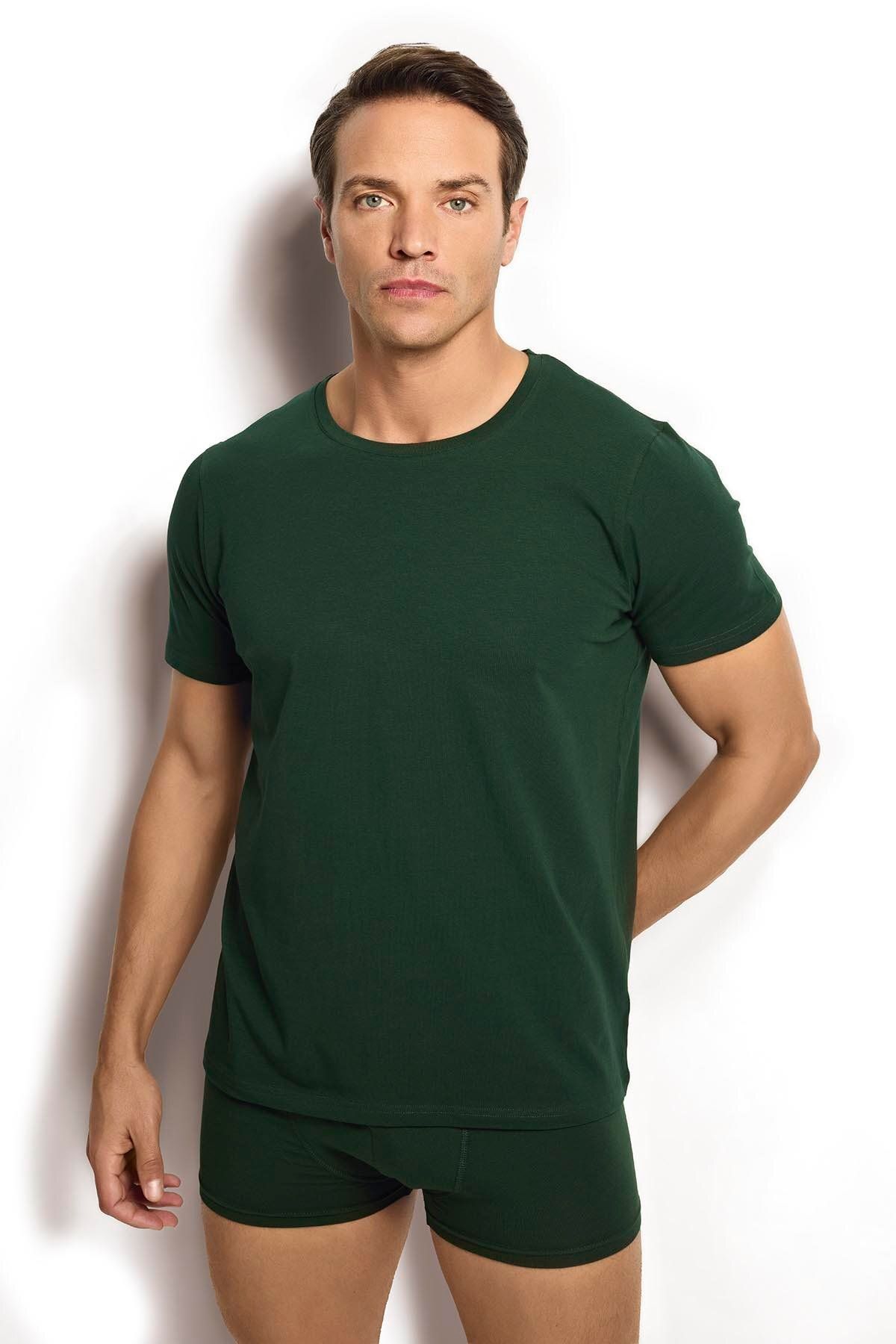 Jiber Erkek Yeşil Pamuklu Likralı T-shirt 133