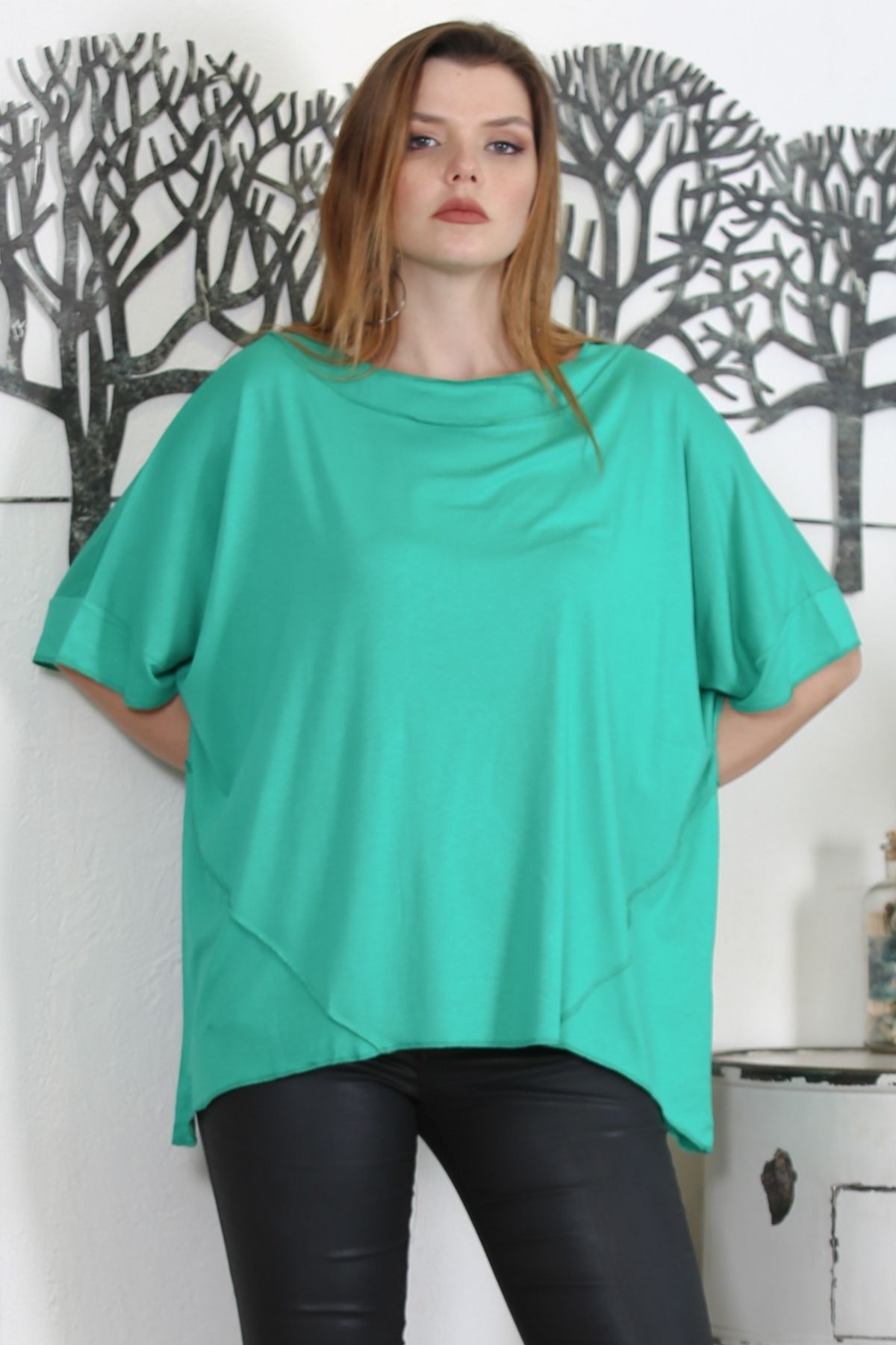 Chiccy Elektrik Yeşili Yuvarlak Yaka Kısa Kol Örme Oversize Casual T-Shirt