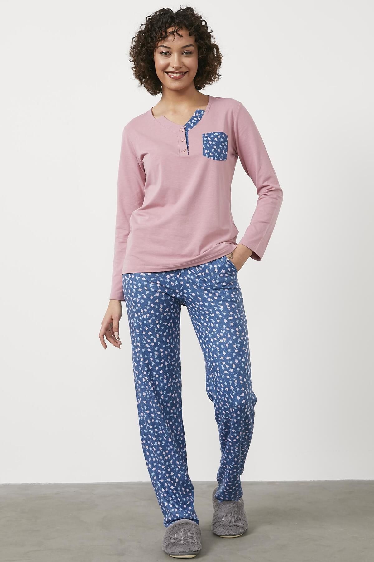 Sementa Modal Desen Kombinli Pijama Takım - Gül