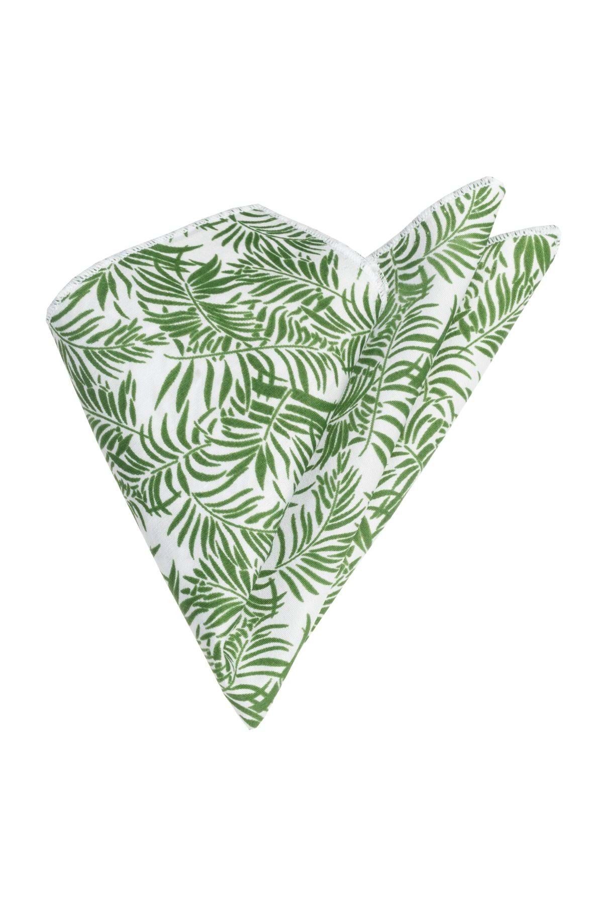 Exve Exclusive Yeşil Beyaz Hawaii Desen Baskılı Cep Yaka Mendili