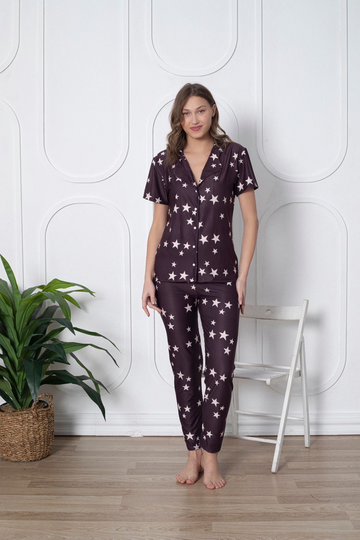 Genel Markalar Düğmeli Kadın Büyük Beden Pijama Takım