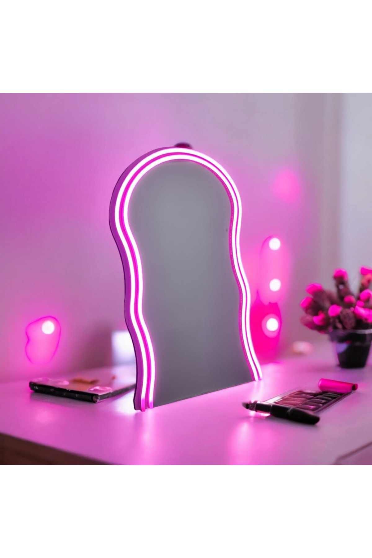 Arlesia Neon Ledli Dekoratif Şık Makyaj Aynası / Duvar Aynası 36x20 cm