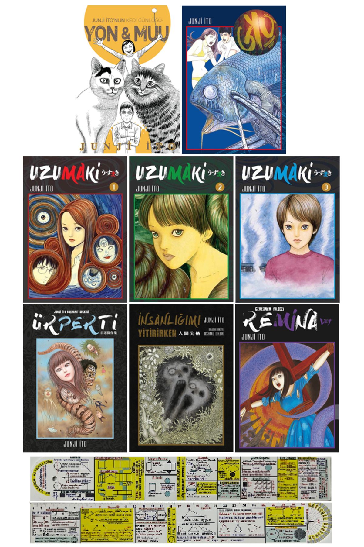 Gerekli Şeyler Yayıncılık Junji İto 8'li Manga Seti / GYO + İnsanlığımı Yitirirken + Ürperti + Uzumaki + Kedi Günlüğü + Remina