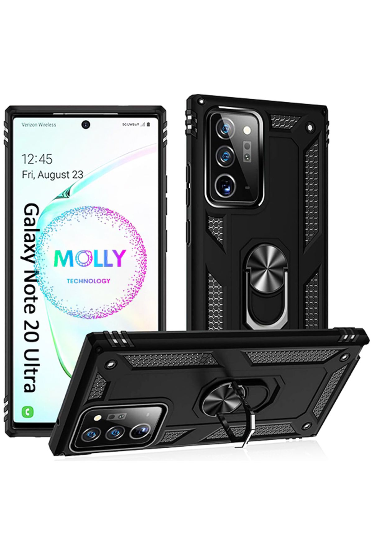 Molly Samsung Galaxy Note 20 ULTRA Için Siyah Megatron Yüzüklü Tank Silikon Kılıf