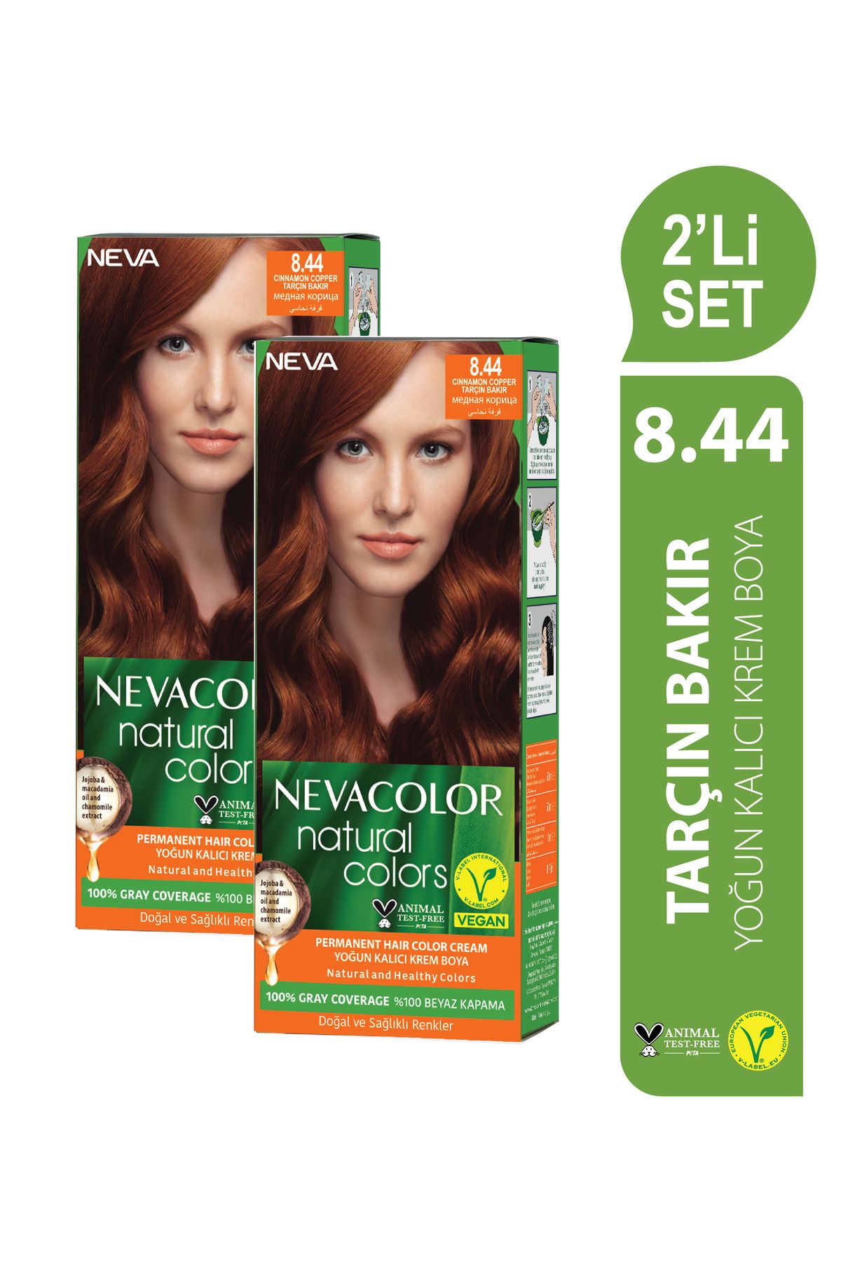 Neva Color Natural Colors 2'Lİ SET 8.44 TARÇIN BAKIR Kalıcı Krem Saç Boyası Seti