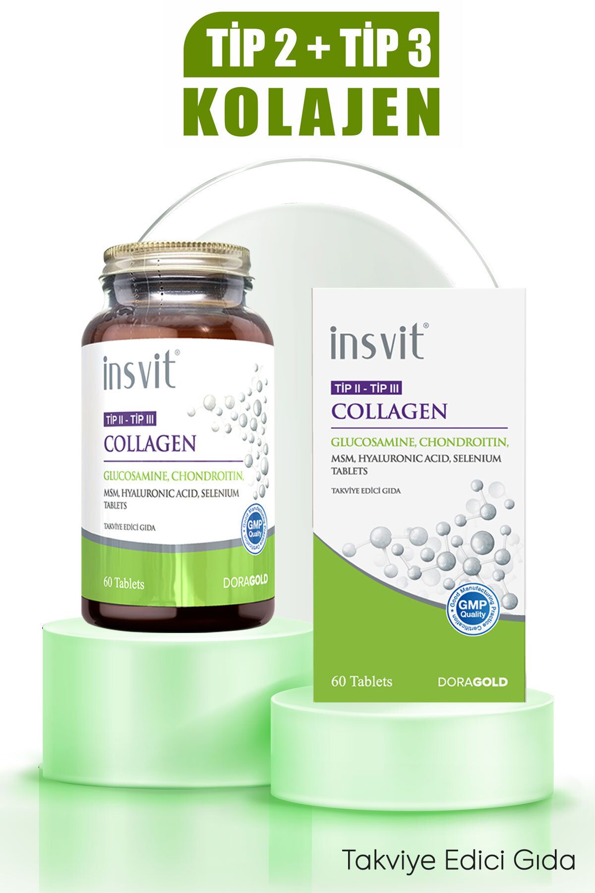 insvit Tip 2 Tip 3 Kolajen Hyaluronik Asit Glukozamin Kondroitin Msm C Vitamini Collagen 60 Tablet