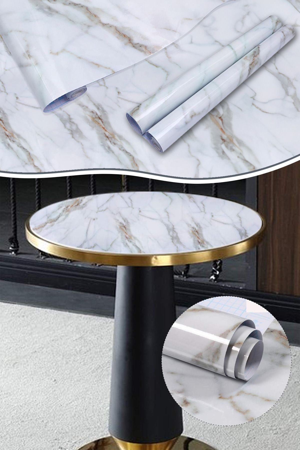Soillium 60cmx500cm Kendinden Yapışkanlı Beyaz Mermer Desenli Mutfak Banyo Tezgah Duvar Ve Masa Kaplama Folyo