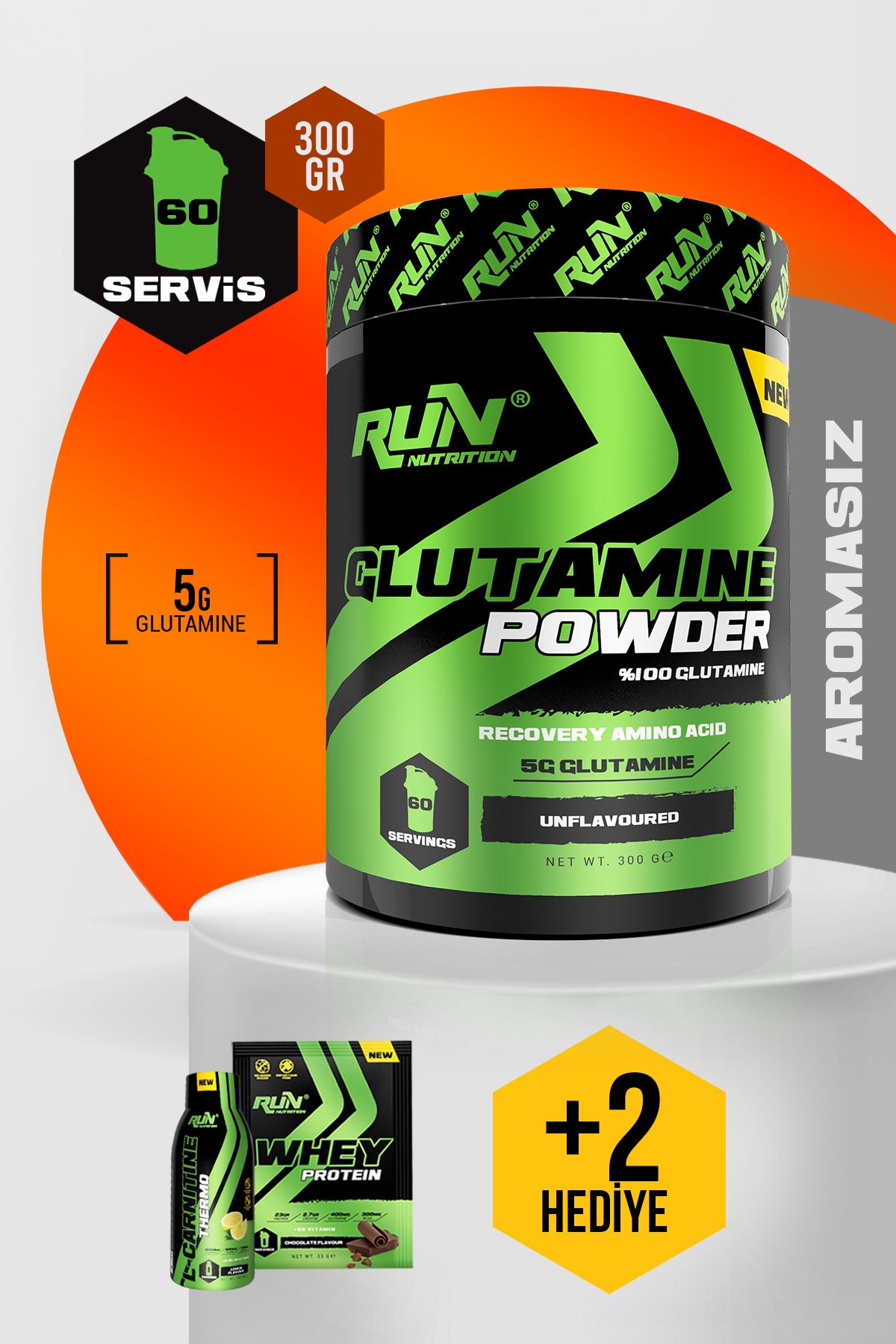 Run Nutrition Glutamine - 300g - 60 Servis - Aromasız - Hediyeli