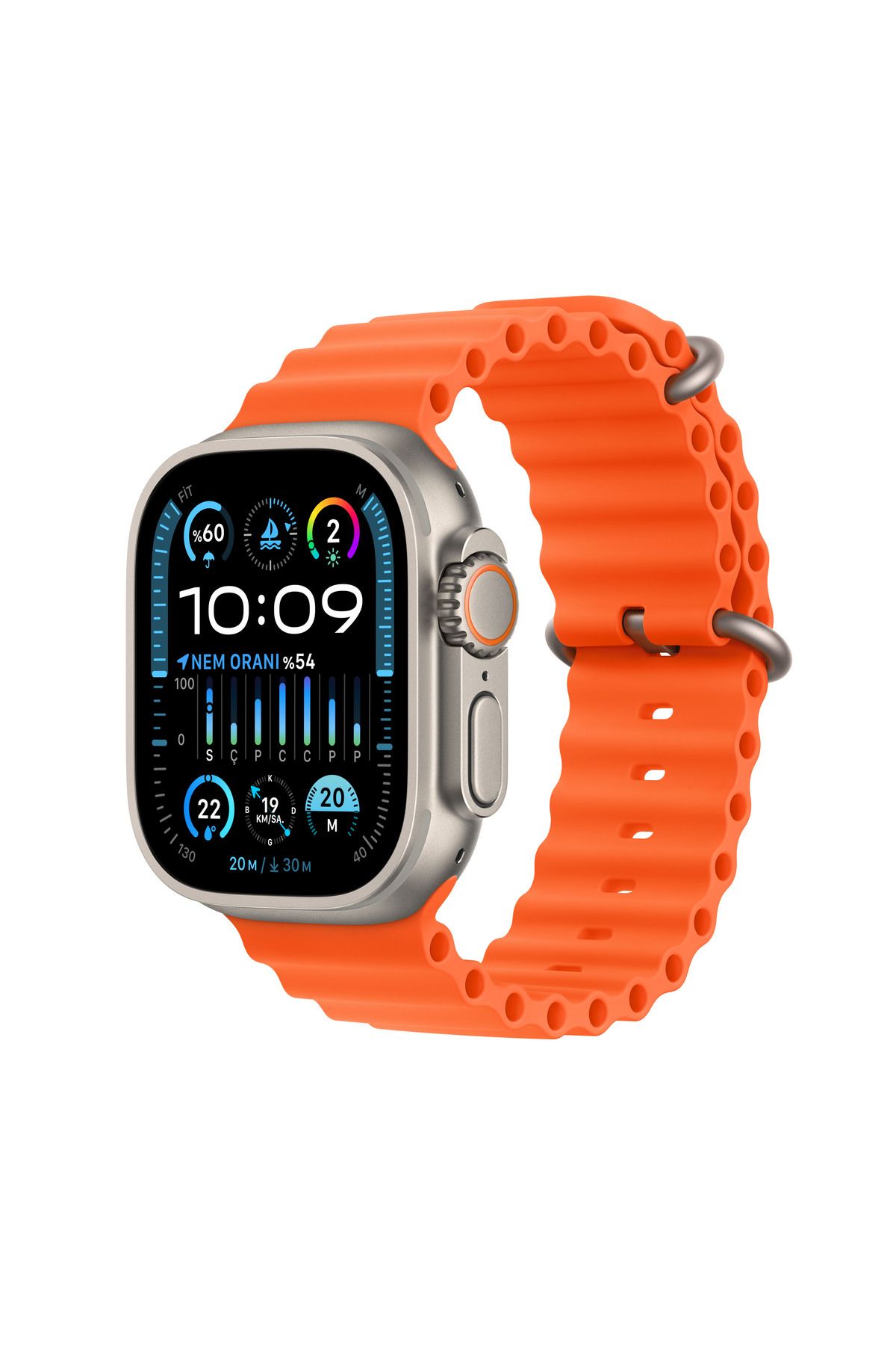 Apple Watch Ultra 2 GPS + Cellular, 49mm Titanyum Kasa ve Turuncu Ocean Kordon