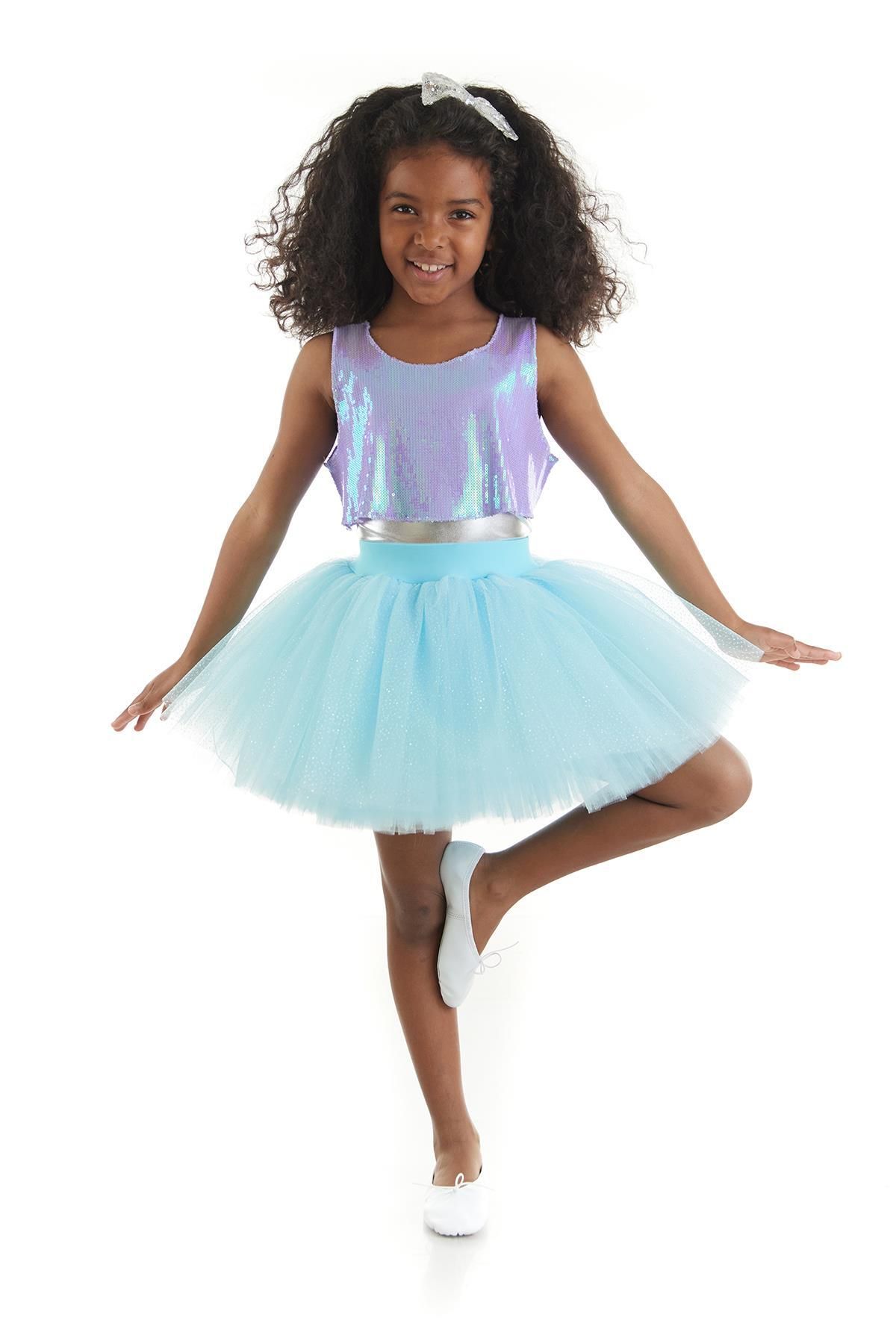 Tameris Kostüm Kız Çocuk Mavi Turkuaz Hip Hop Dans Kostümü - 23 Nisan Kıyafetleri