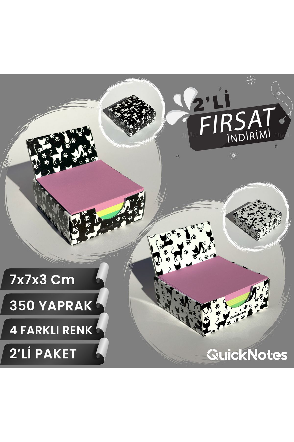 QuickNotes Renkli Küp Bloknot Kutu Tasarımlı 2 Adet