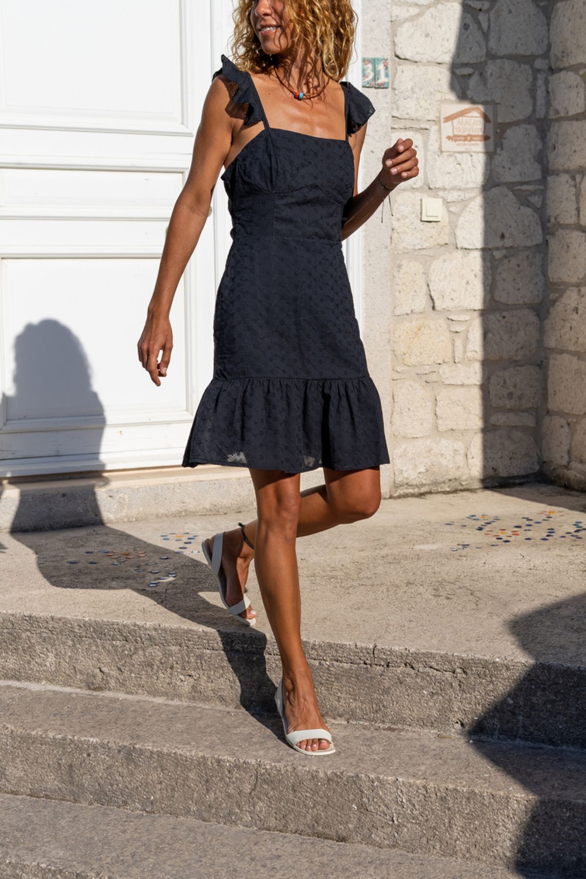 Güneşkızı Kadın Siyah Astarlı Eteği Volanlı Fırfırlı Fisto Elbise Bst4059