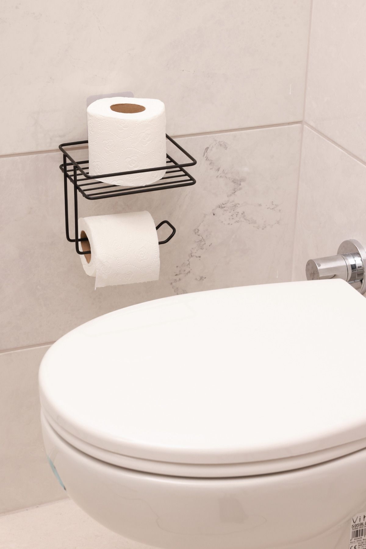 BUSEMSİ HOME Yapışkanlı Tuvalet Kağıtlığı Tutacağı Askısı Siyah Metal Tuvalet Kağıtlık Raflı Tuvalet Kağıtlığı