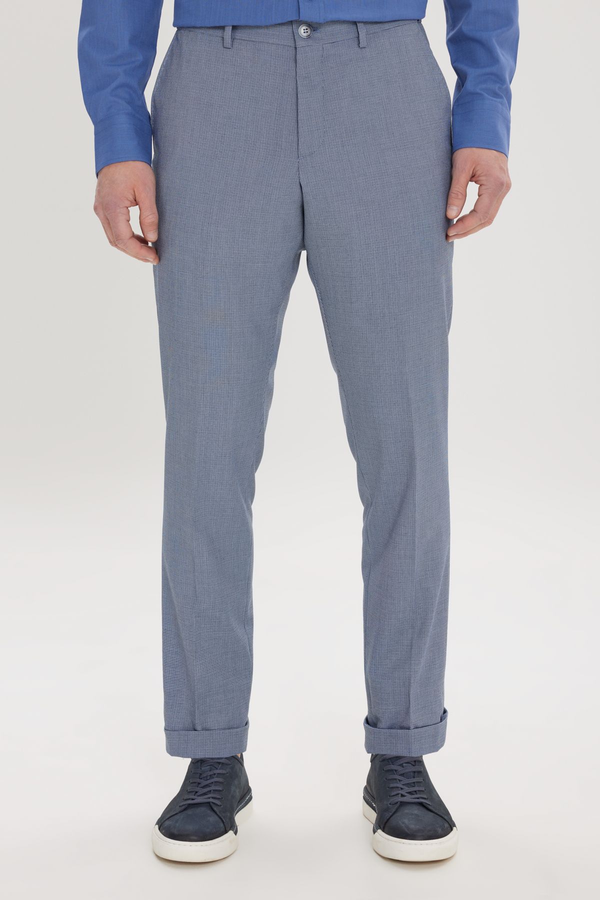 Altınyıldız Classics Erkek Koyu Mavi-Mavi Slim Fit Dar Kesim Yan Cepli Desenli Beli Lastikli Pantolon
